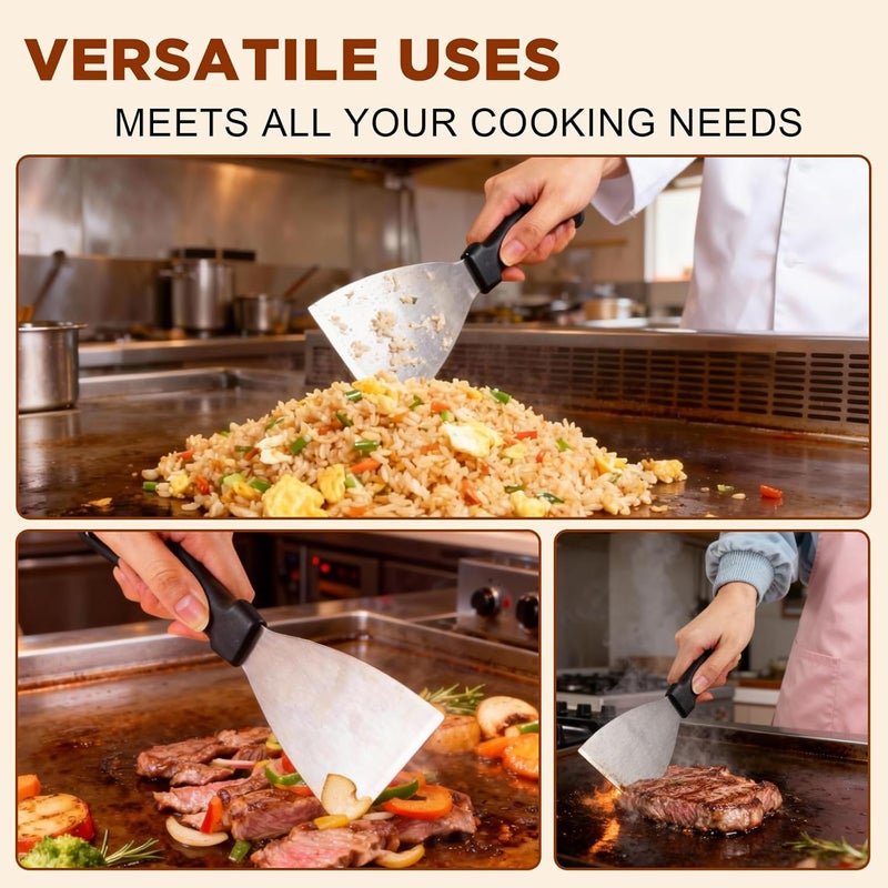 HANWRAPS Griddle Scraper，Stainless Steel Grill Scraper,Slant Edge Metal Spatula for Teppanyaki Flat Top BBQ,Grill Cooking,Frying Steak Pork Chop Chicken Chop,Dishwasher Safe - Image 5